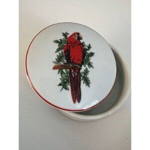 Vintage Ceramic Trinket Box from the Leart Tropical Birds Collection Red Parrot